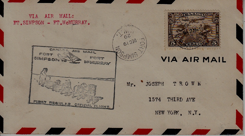 Canada airmail cover 19.12.29 Fort Simpson