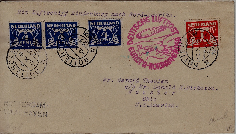 Netherlands/USA Zeppelin cover 2.10.36 Rotterdam