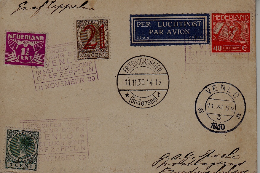 Netherlands/Germany Zeppelin card 11.11.30 Venlo