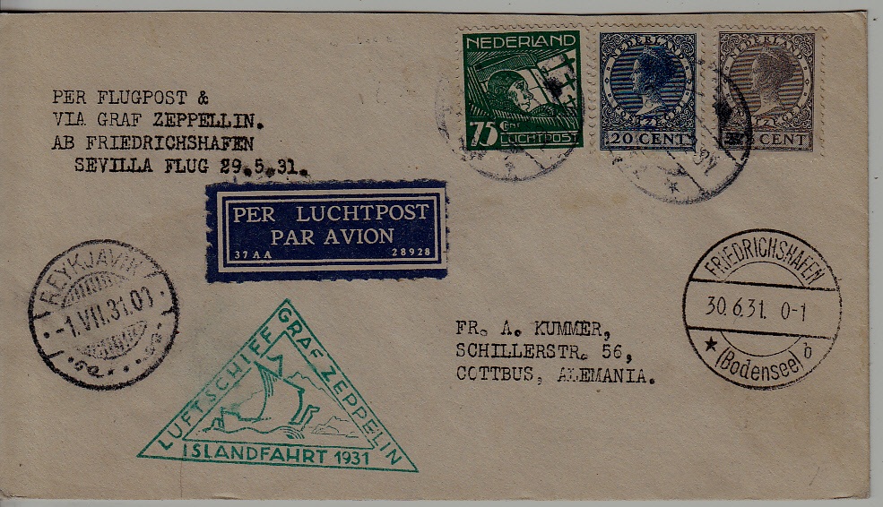 Netherlands/Germany/Iceland Zeppelin cover 30.6.31