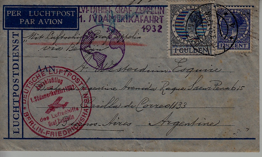 Netherlands/Germany/Argentina Zeppelin cover folded 31.3.32