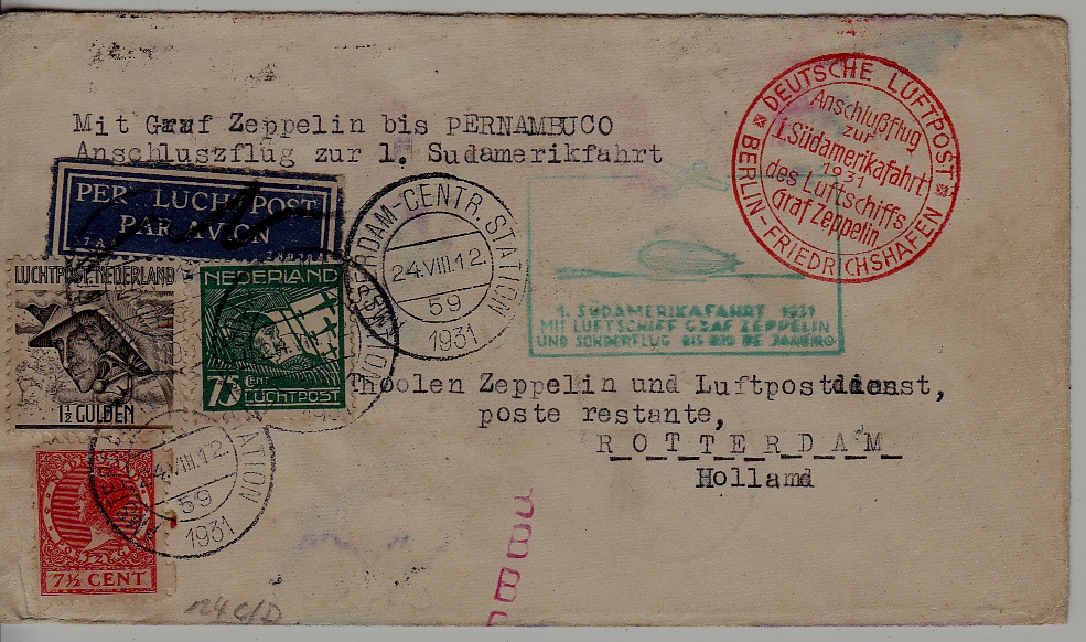 Netherlands/Germany/Brazil Zeppelin cover 24.8.31