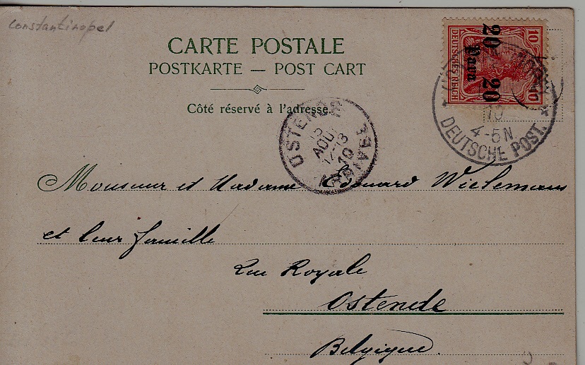 Turkey (Germany col.) used card 1910 Constantinopol