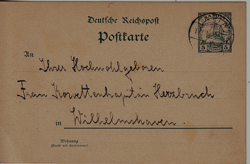 Samoa (Germany col.) used card 17.11.11