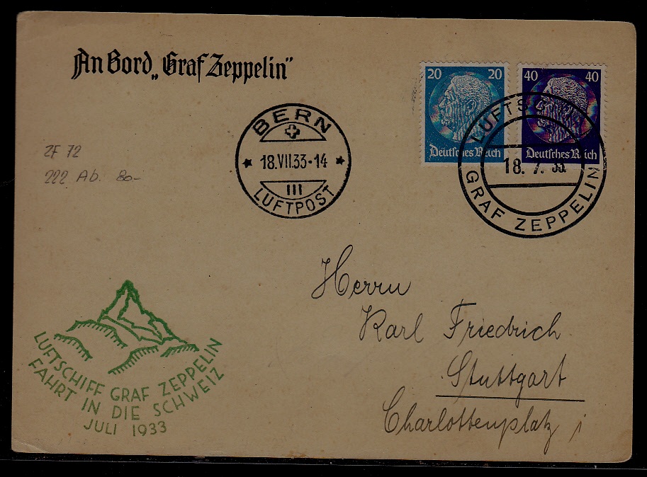 Germany/Switzerland Zeppelin card 18.7.33