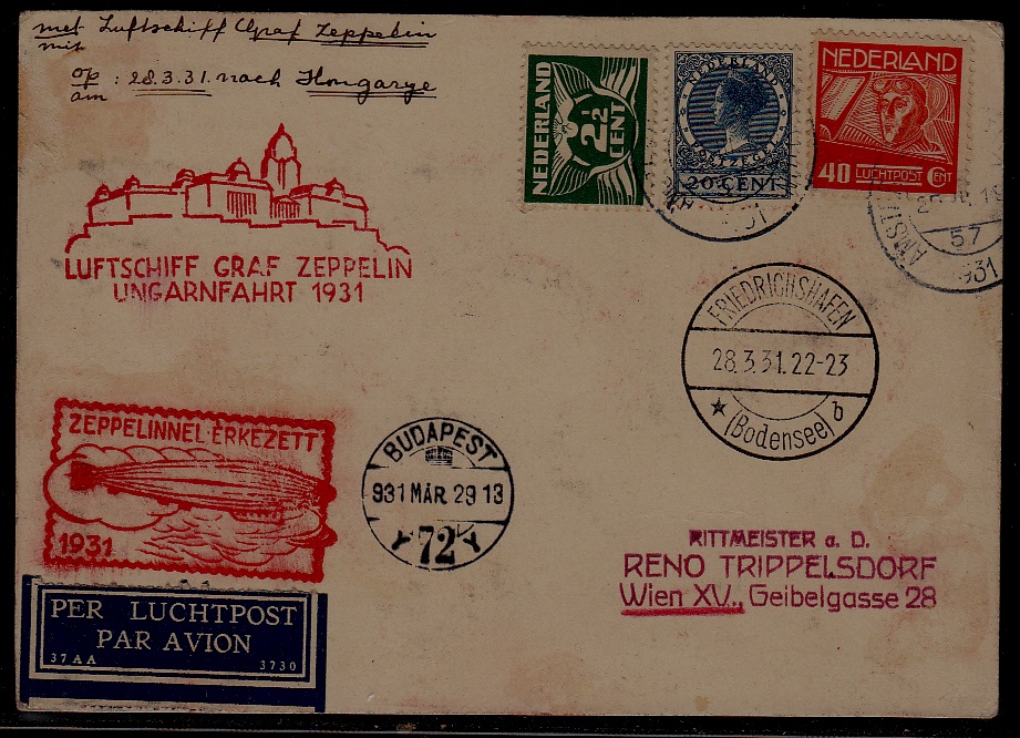 Netherlands/Germany/Hungary Zeppelin card 28.3.31