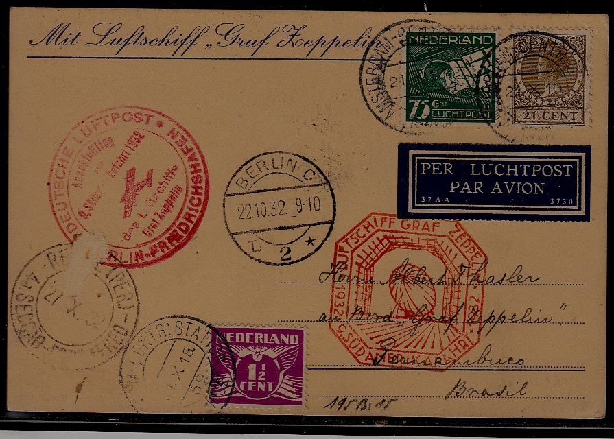 Netherlands/Germany/Brazil Zeppelin card 9.SAF 21.10.32