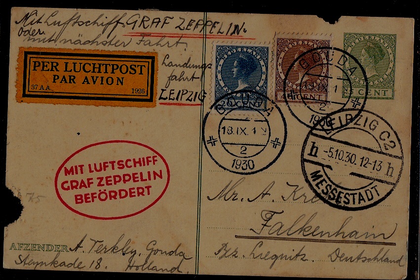 Netherlands/Germany Zeppelin card 18.9.30 Gouda/ faults