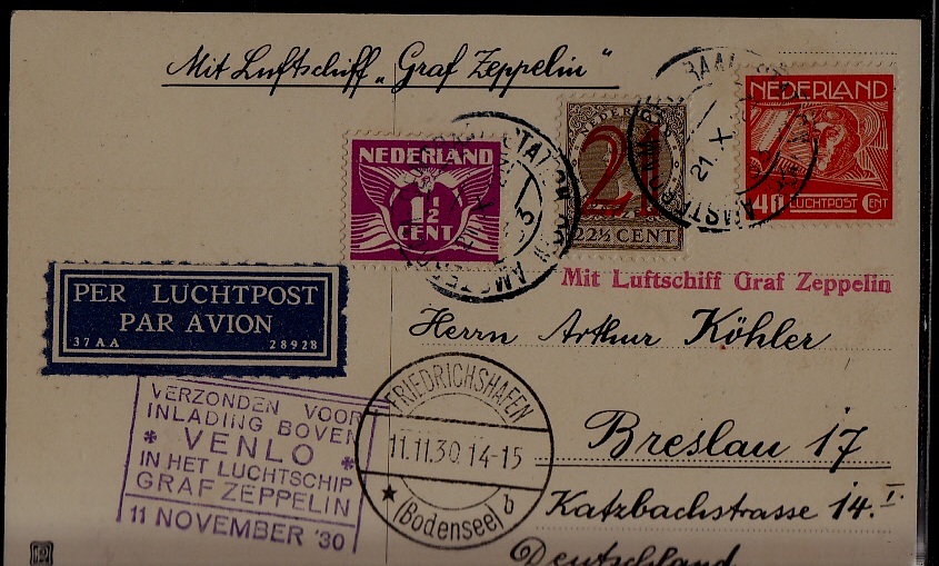 Netherlands/Germany Zeppelin card 11.10.30