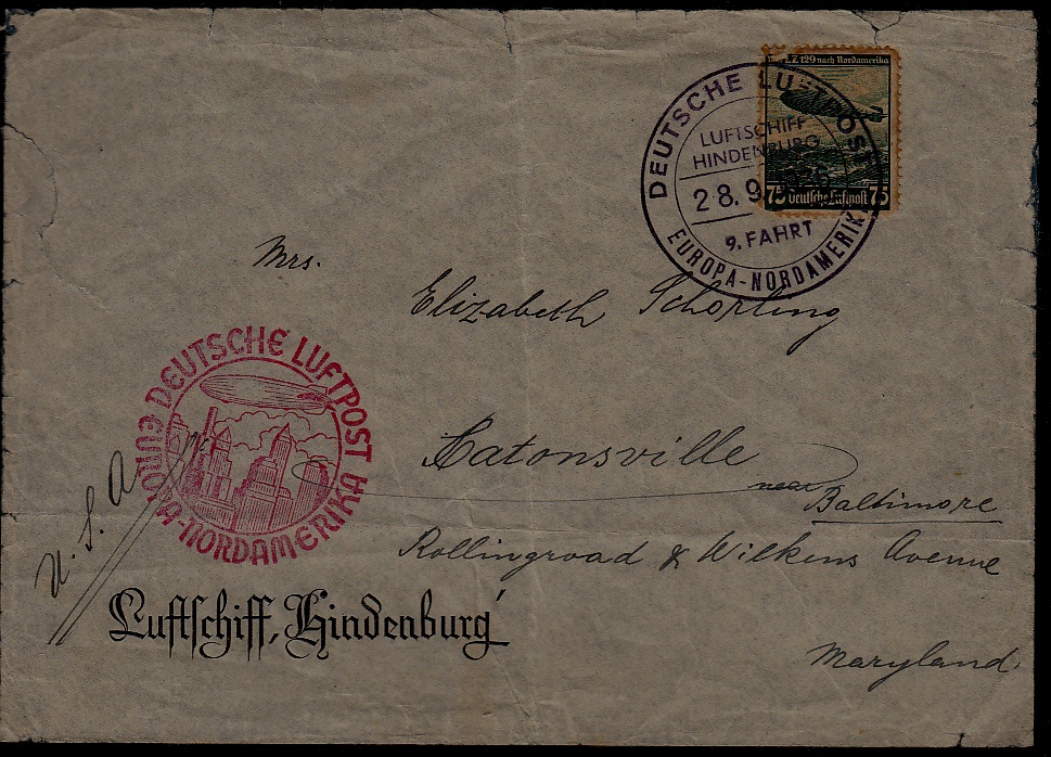 Germany Zeppelin cover 9.NAF 28.9.36 faults