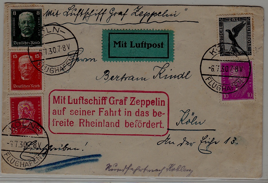 Germany Zeppelin cover 6.7.30 Koln