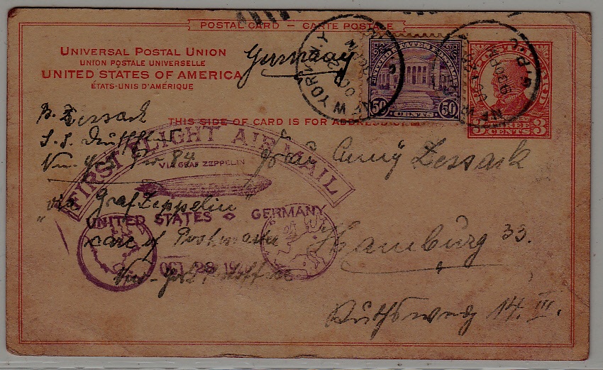 USA/Germany Zeppelin card 26.10.28 NY