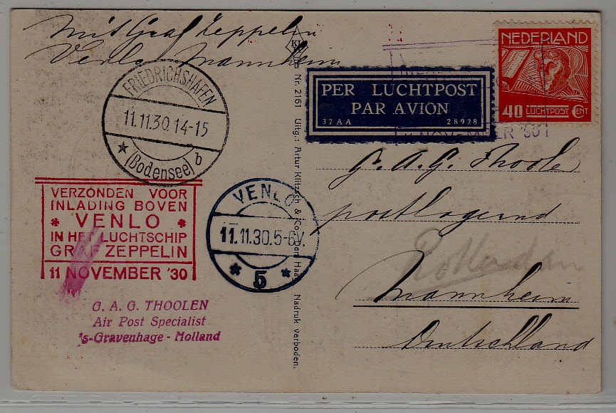 Netherlands/Germany Zeppelin card 11.11.30 signed Scheike
