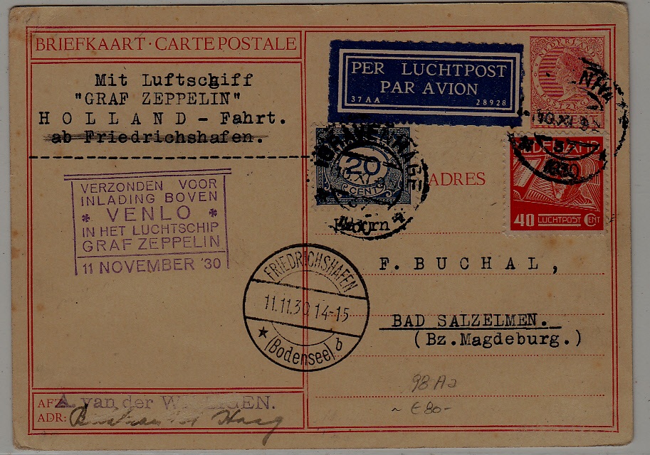 Netherlands/Germany Zeppelin card 10.11.30 Gravenhage