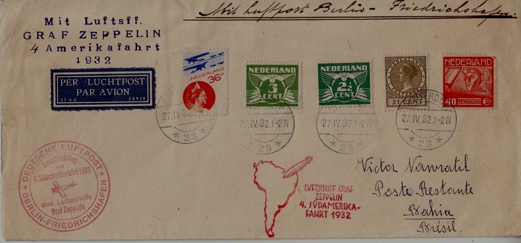 Netherlands/Germany/Brazil Zeppelin cover 27.4.32