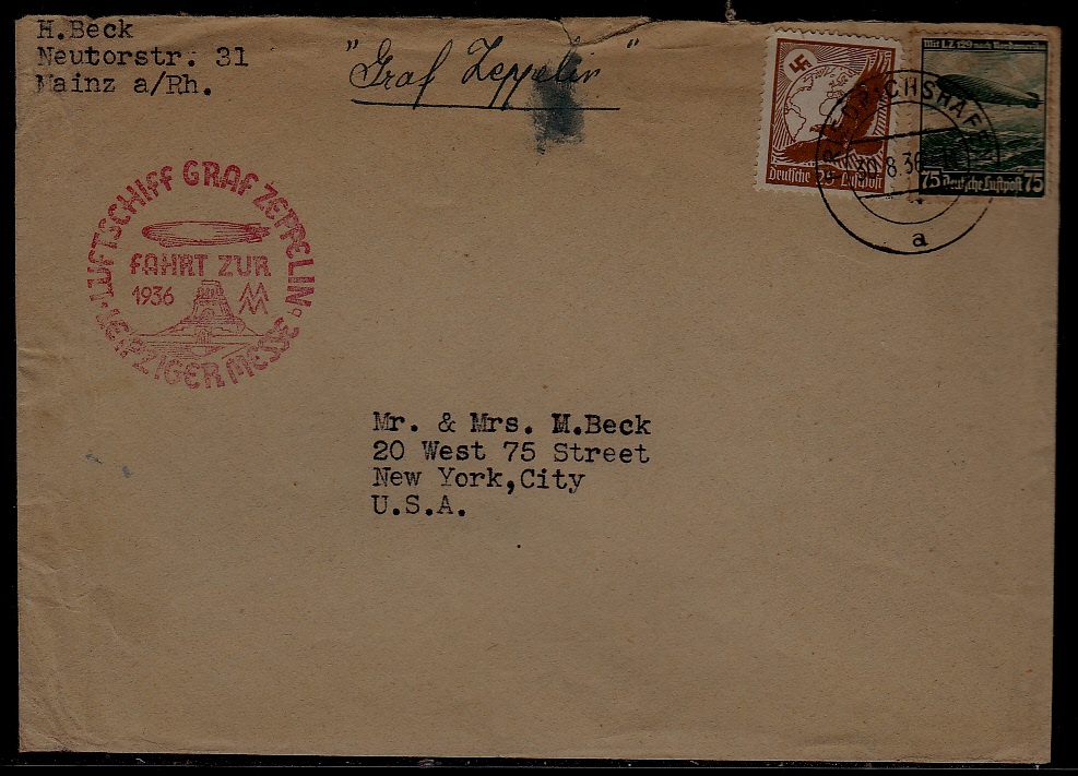 Germany Zeppelin cover Leipzig F. 30.8.36