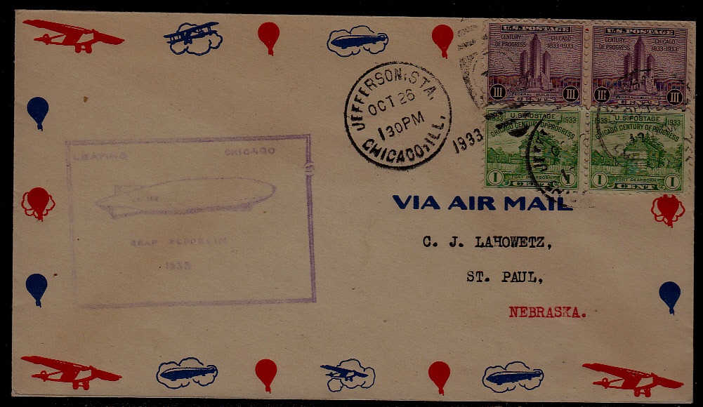 USA Zeppelin cover 26.10.33 Jefferson