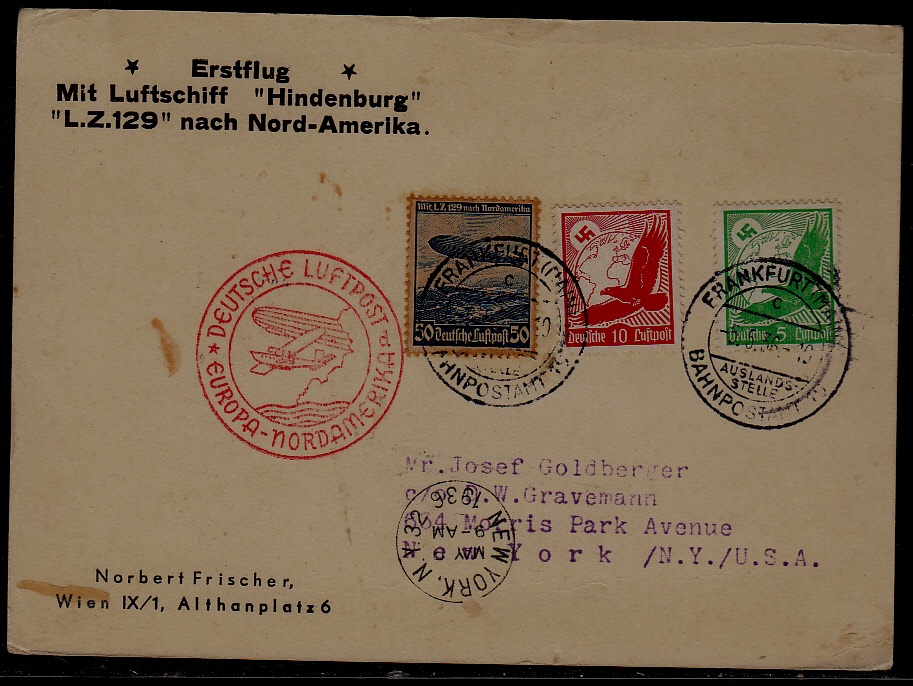 Germany/USA Zeppelin card NAF 5.5.36 Frankfurt