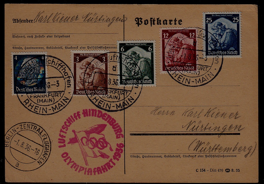 Germany Zeppelin card Olympiafahrt 1.8.36