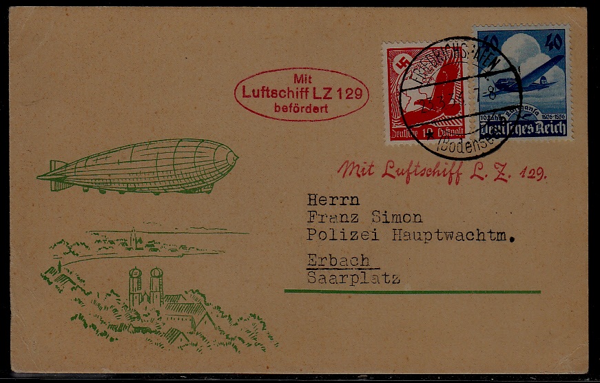 Germany Zeppelin card LZ 129 23.3.36 Friedrichshafen