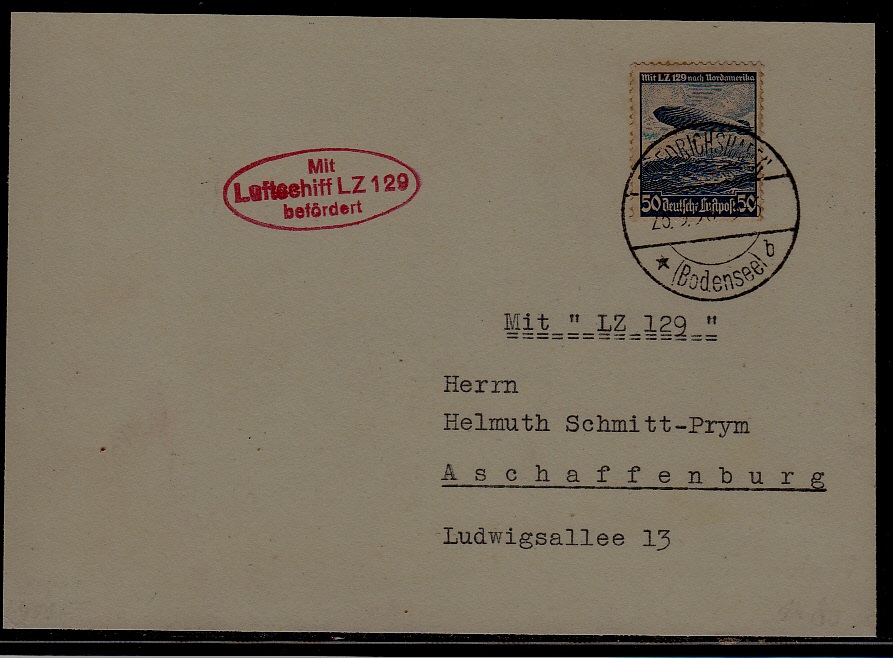 Germany Zeppelin card LZ 129 25.3.36 Friedrichshafen
