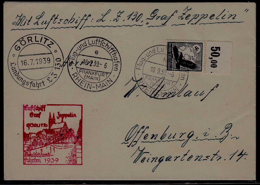 Germany Zeppelin cover 16.7.39 Gorlitz