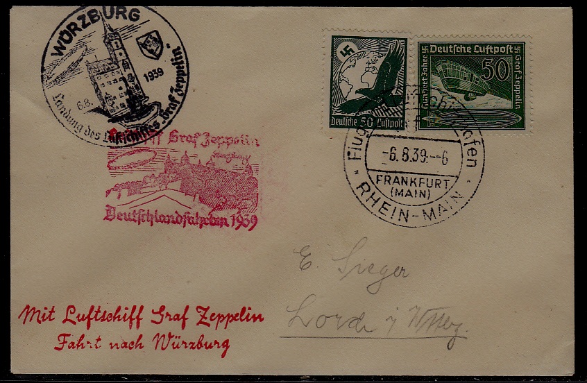 Germany Zeppelin cover Wurzburg 6.8.39