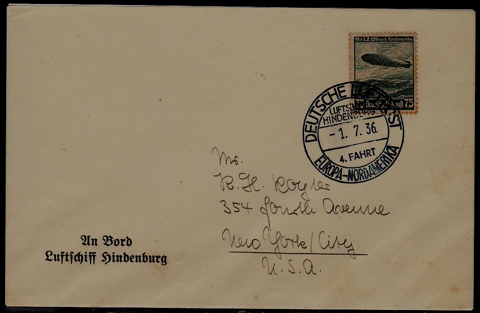 Germany Zeppelin cover 4.NAF 1.7.36/boardpost