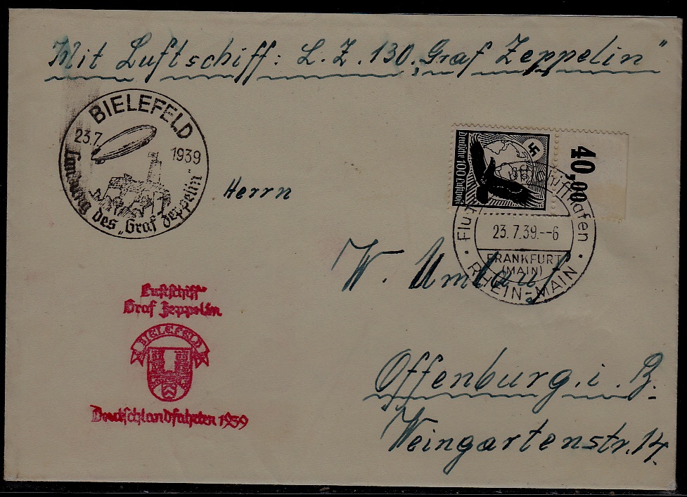 Germany Zeppelin cover 23.7.39 Bielefeld