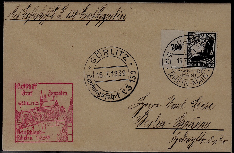 Germany Zeppelin cover 16.7.39 Gorlitz