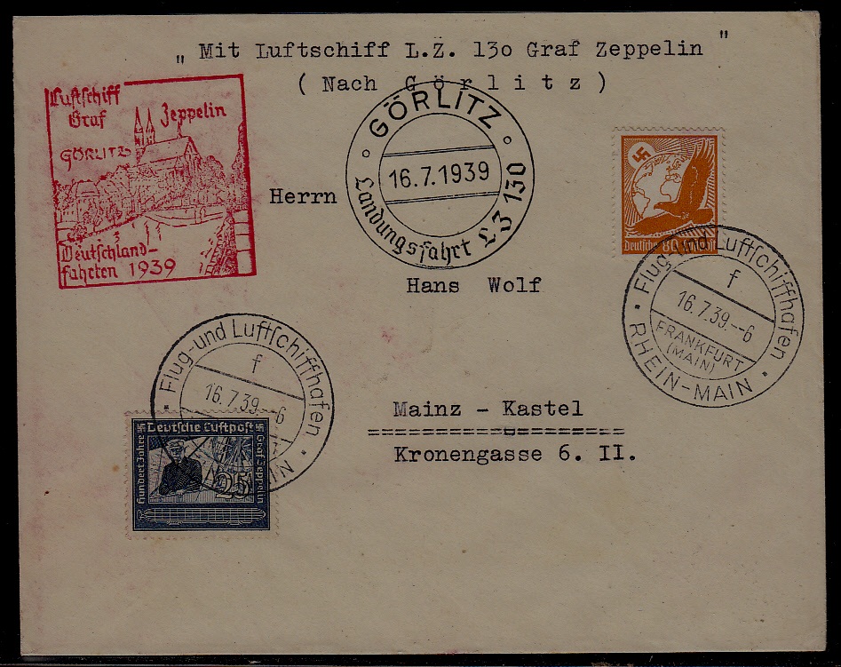 Germany Zeppelin cover 16.7.39 Gorlitz