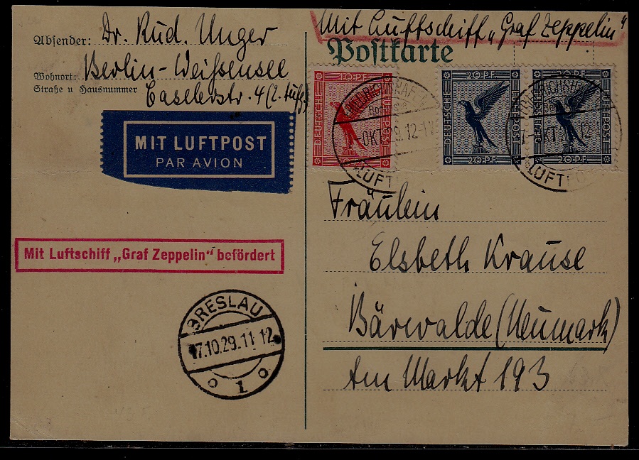 Germany Zeppelin card 17.10.29 Breslau