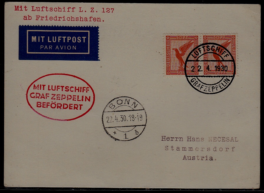 Germany Zeppelin card 22.4.30 Bonn