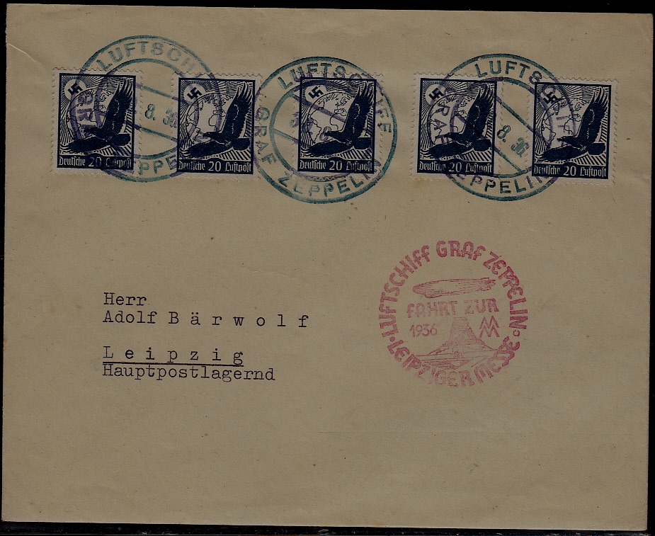 Germany Zeppelin cover Leipzig F. 30.8.36 boardpost