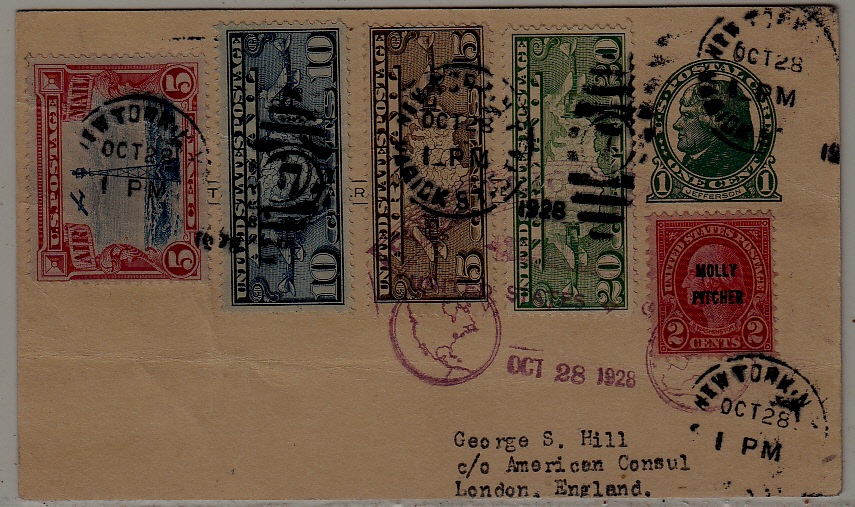USA/Germany/England Zeppelin card 28.10.28 crease