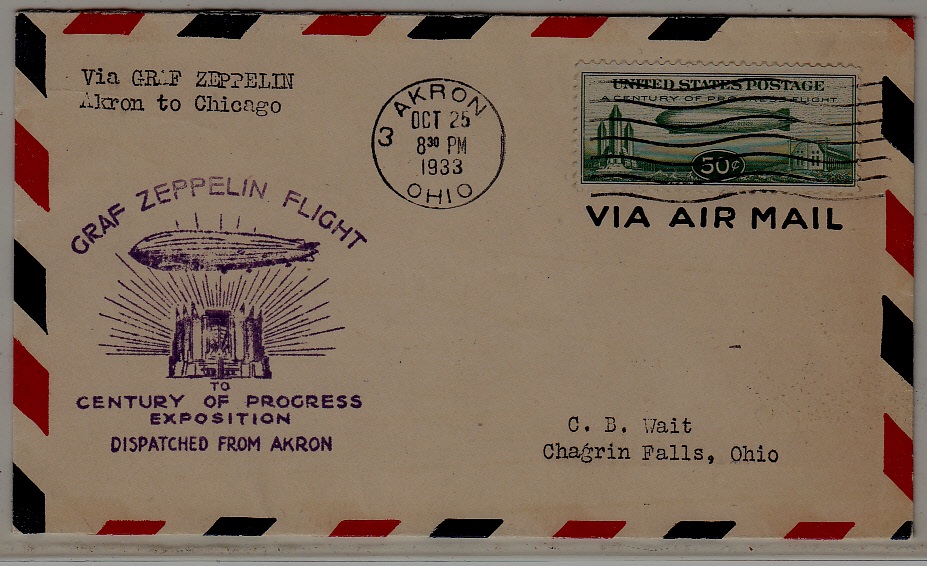 USA Zeppelin cover 25.10.33 Akron-Chicago