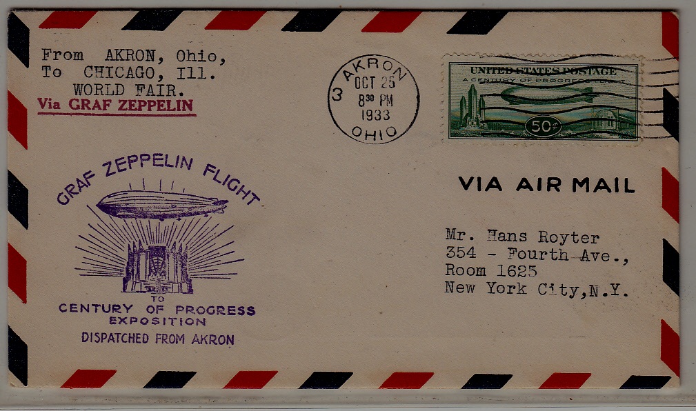 USA Zeppelin cover 25.10.33 Akron-Chicago