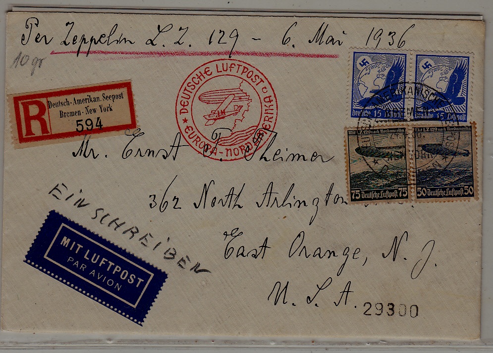 Germany/USA Zeppelin cover 24.4.36