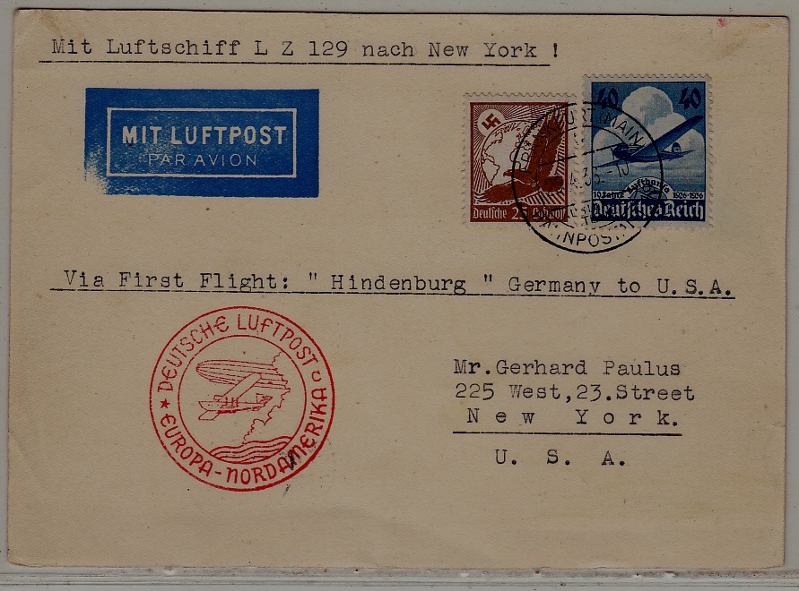 Germany/USA Zeppelin card 25.4.36