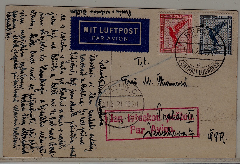 Germany/Czechoslovakia airmail card 11.8.29