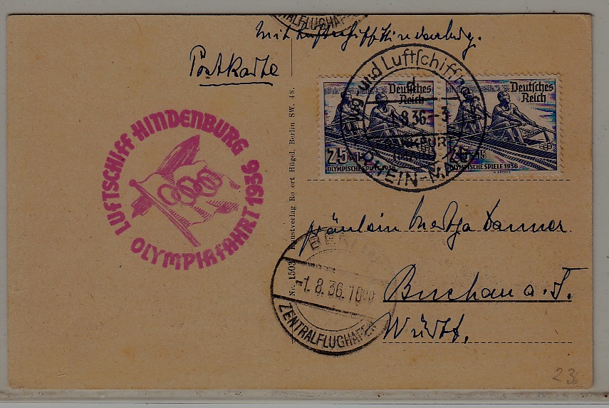 Germany Zeppelin card Olympiafahrt 1.8.36