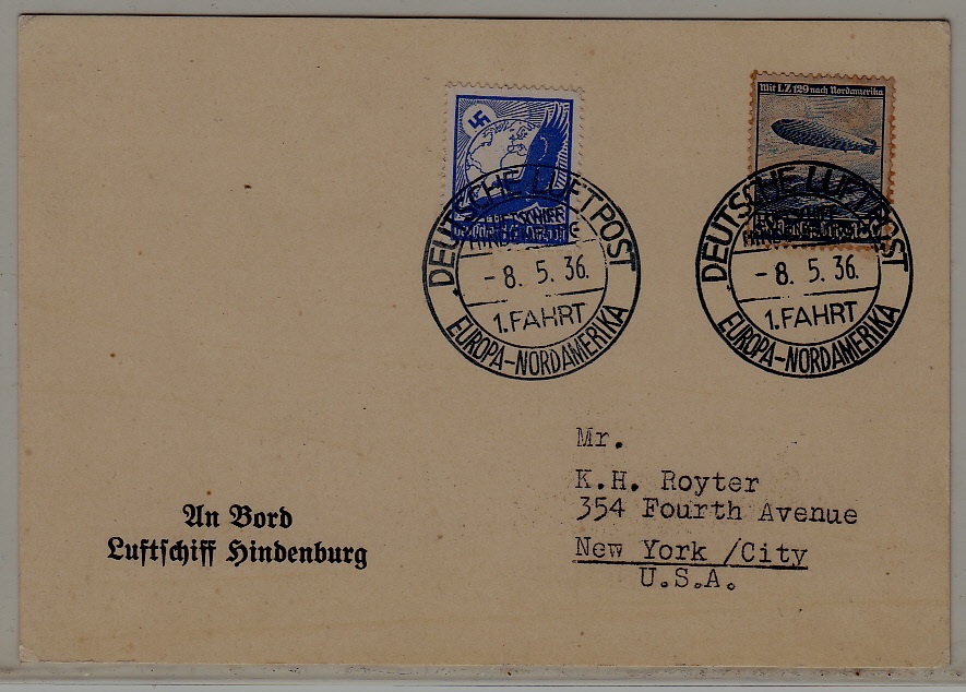 Germany/USA Zeppelin card 1.NAF 8.5.36