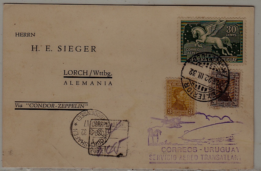 Uruguay/Germany Zeppelin card 22.3.32