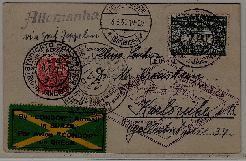 Brazil/Germany Zeppelin card 28.5.30