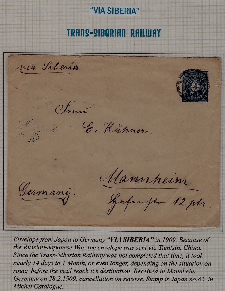 Japan/Germany cover Trans-Siberian railway 1909