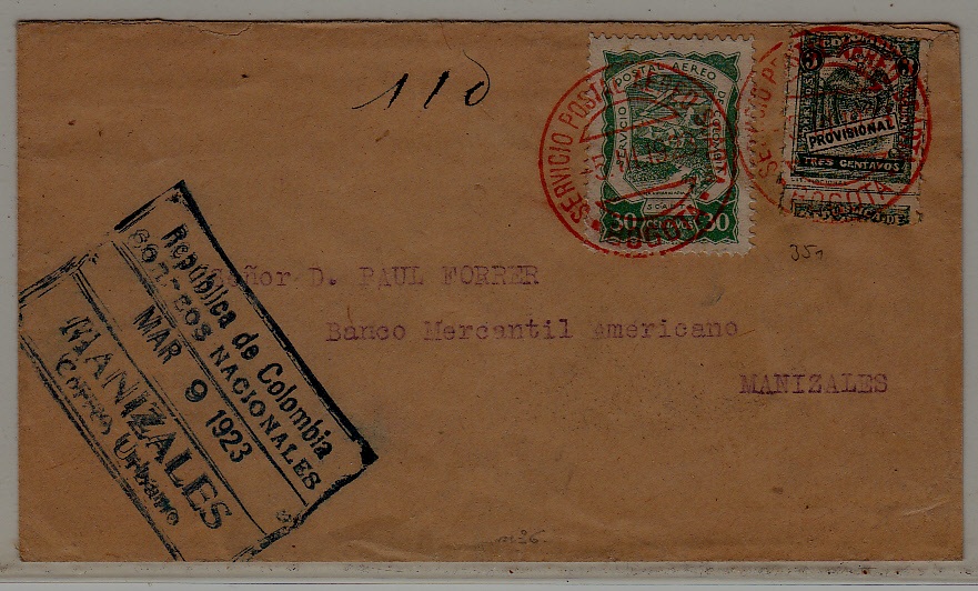 Colombia airmail cover Scadta 5.3.23 signed Spalink