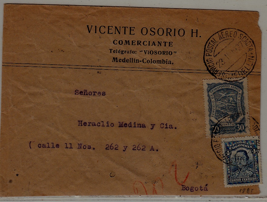 Colombia airmail cover Scadta 23.2.27 signed Spalink