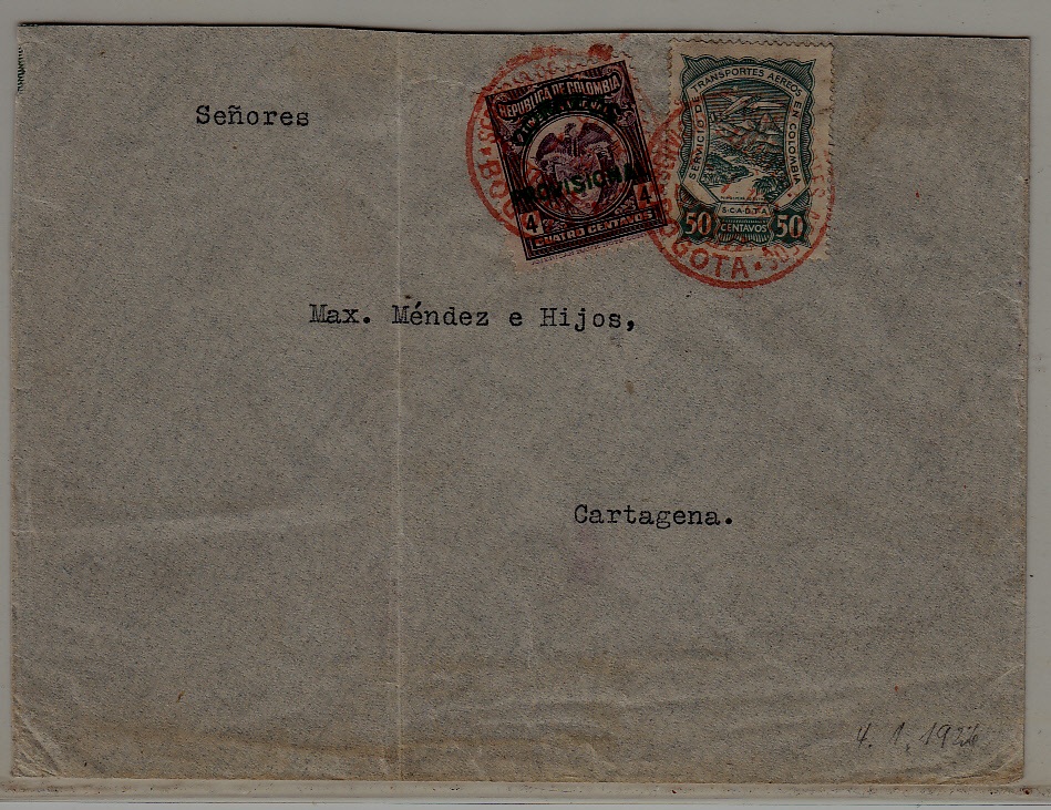 Colombia airmail cover Scadta 4.1.26 signed Spalink