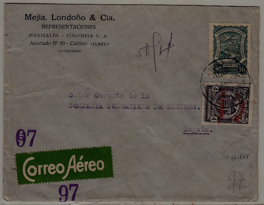 Colombia airmail cover Scadta 12.12.35 signed Spalink