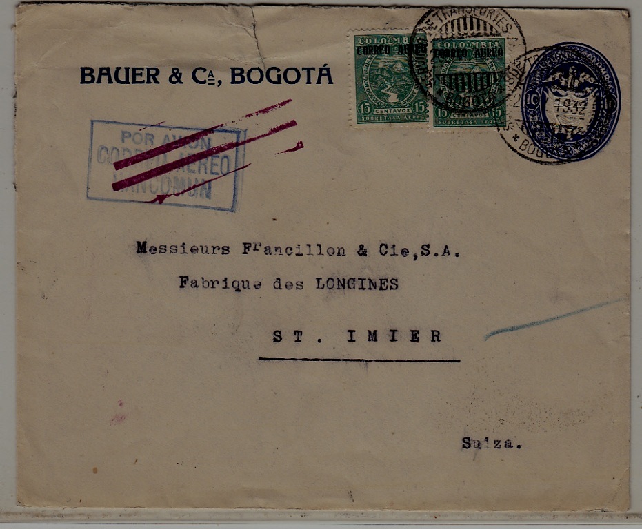 Colombia airmail cover Scadta 24.4.32 tear